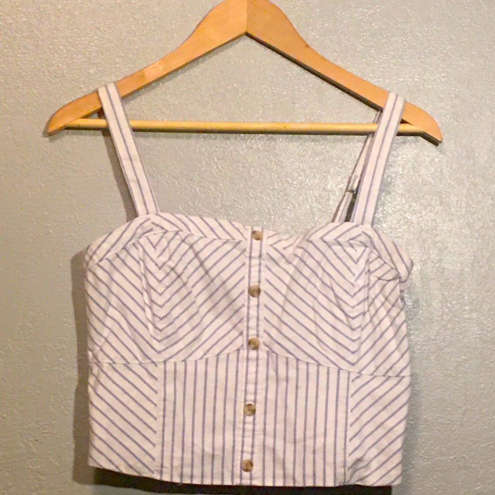 Blue and white stripe crop tank top